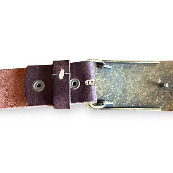 American Flag USA Buckle Genuine Full Grain Leather Belt Brass Metal Men’s 40.5” - Picture 4 of 5